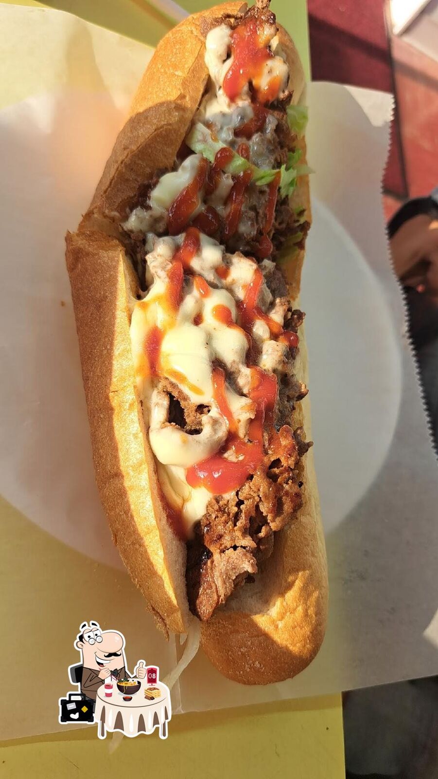Cheesesteak sub with cheese sauce and hot peppers from Sinbad's, Ocean City MD