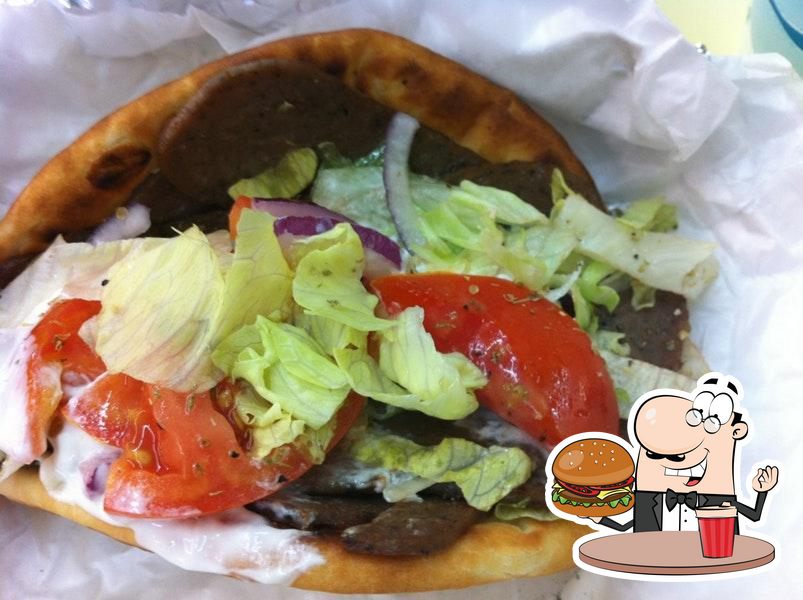 Close-up of a Sinbad's gyro on warm pita with lettuce, tomato and tzatziki, Ocean City, MD