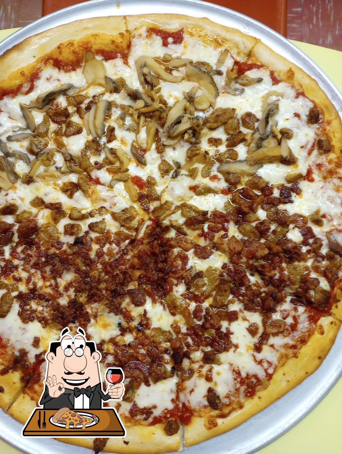 Sinbad's hand-tossed pizza in Ocean City, MD — a topping-loaded pie fresh from the oven
